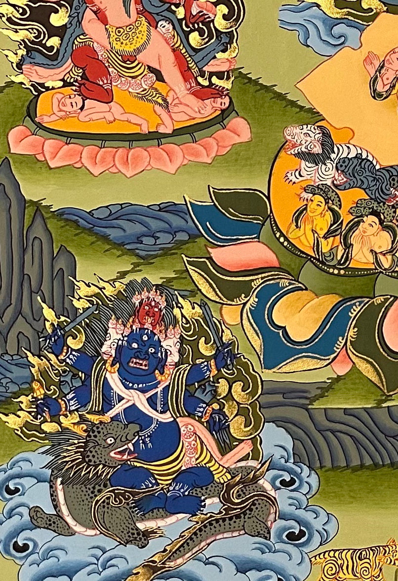 Yamantaka with Consort thangka, detail: bottom-left corner