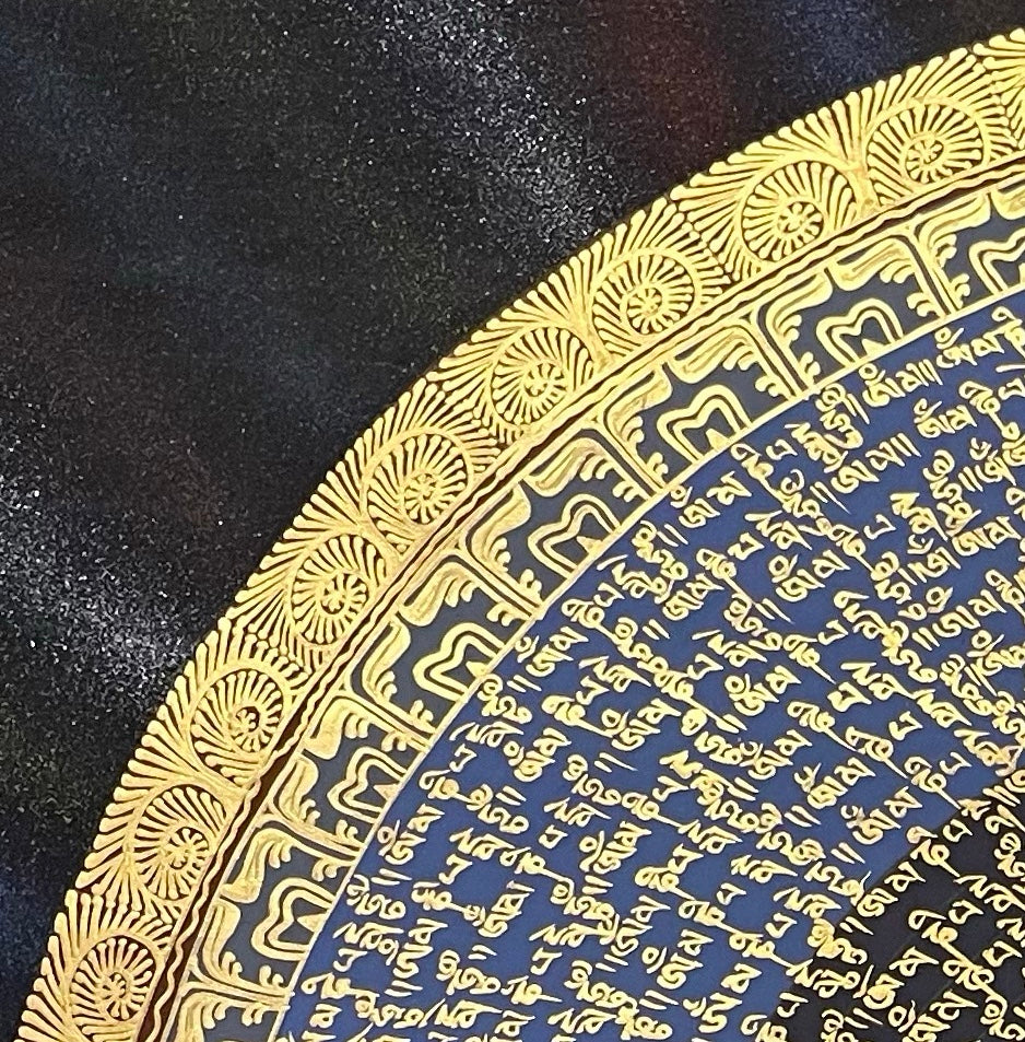 Mantra Mandala thangka, detail: top-left corner