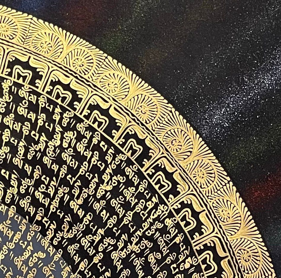 Mantra Mandala thangka, detail: top-right corner