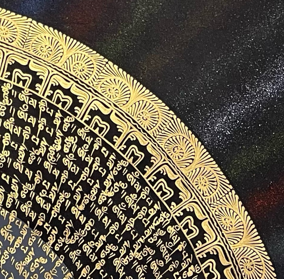 Mantra Mandala thangka, detail: top-right corner