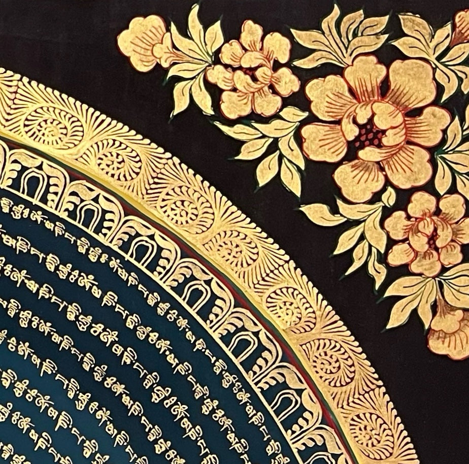 Mantra Mandala thangka, detail: top-right corner