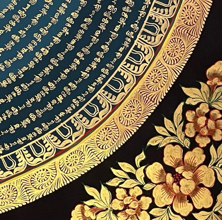 Mantra Mandala thangka, detail: bottom-right corner