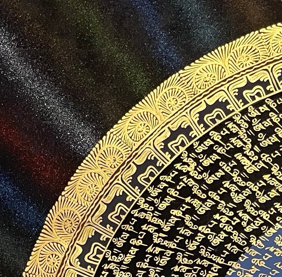 Mantra Mandala thangka, detail: top-left corner