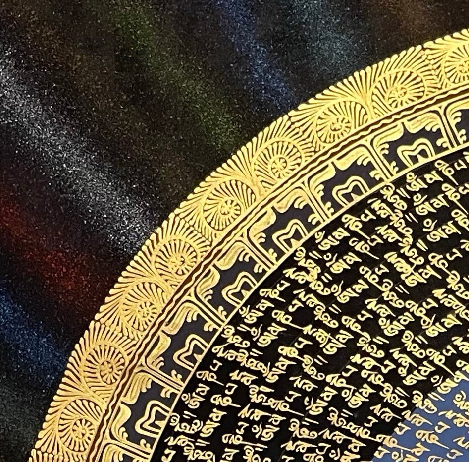 Mantra Mandala thangka, detail: top-left corner