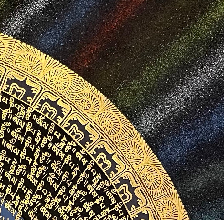 Mantra Mandala thangka, detail: top-right corner
