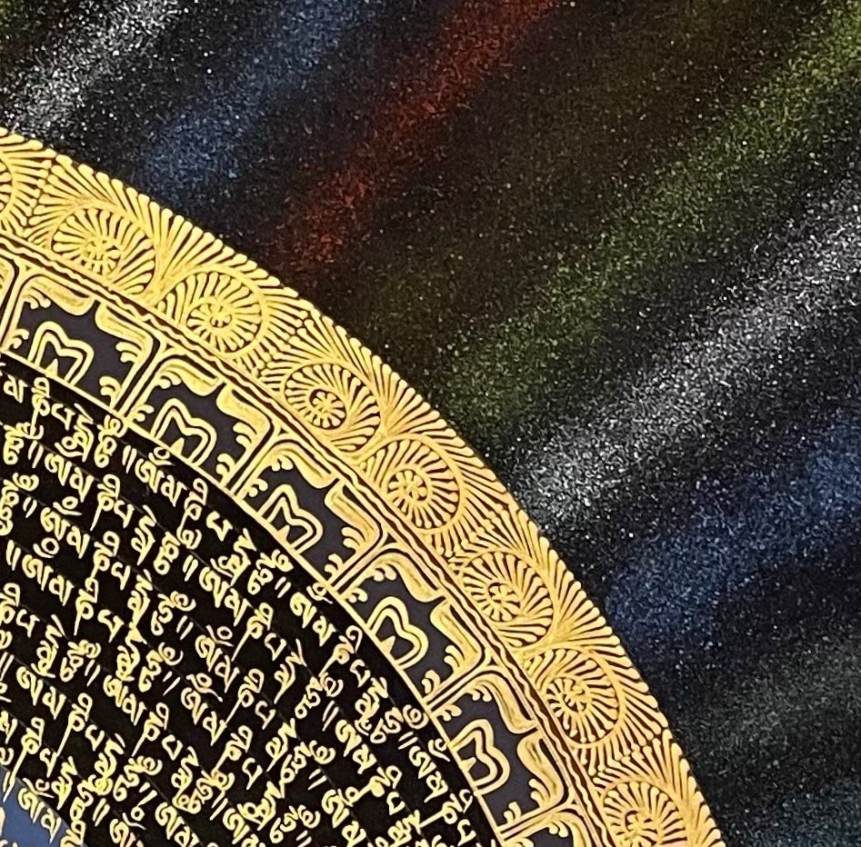 Mantra Mandala thangka, detail: top-right corner