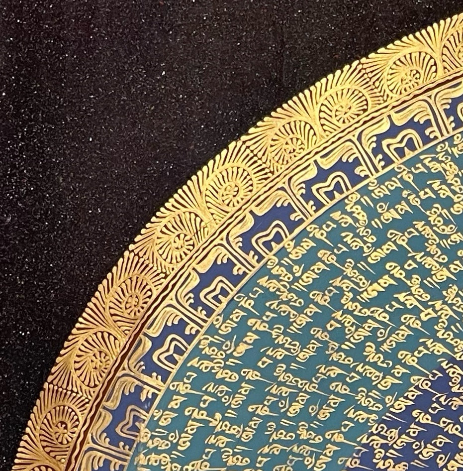 Mantra Mandala thangka, detail: top-left corner