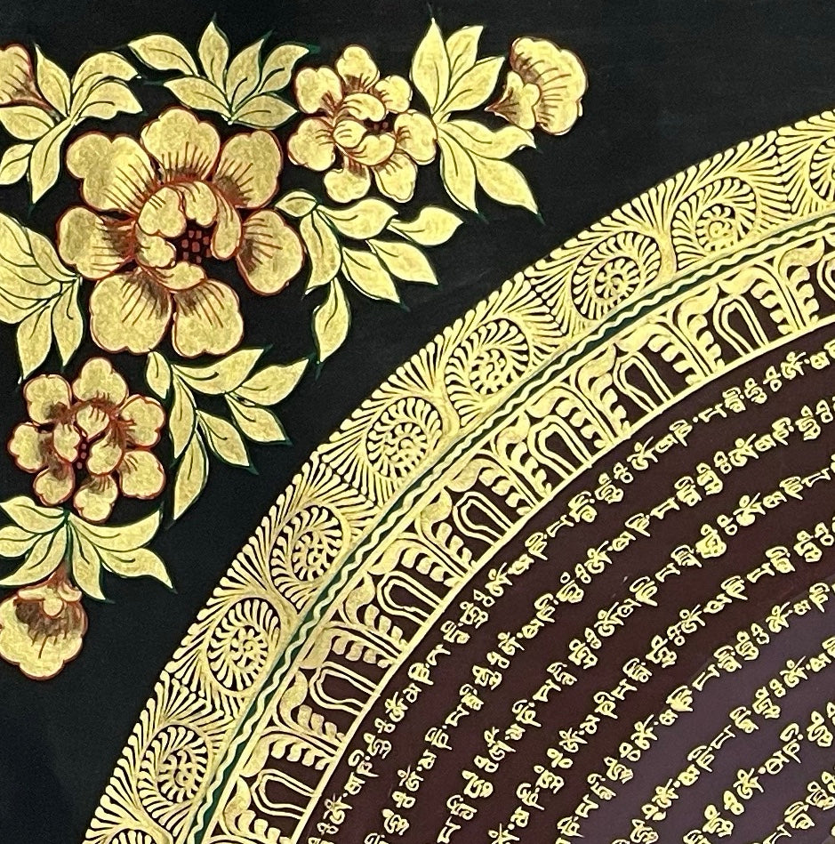 Mantra Mandala thangka, detail: top-left corner