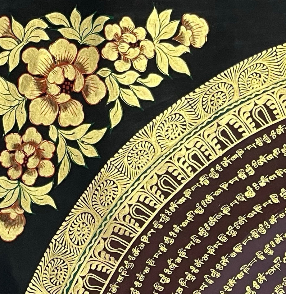 Mantra Mandala thangka, detail: top-left corner