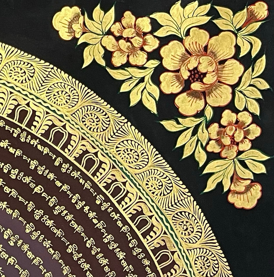 Mantra Mandala thangka, detail: top-right corner
