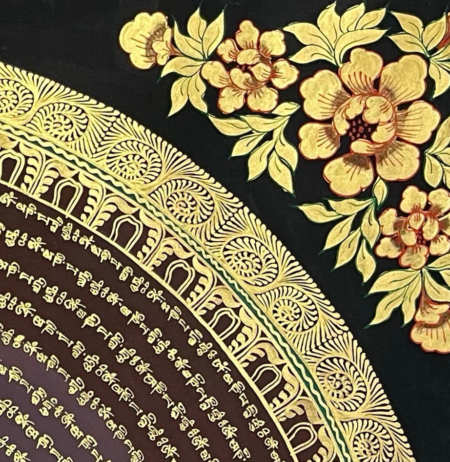 Mantra Mandala thangka, detail: top-right corner