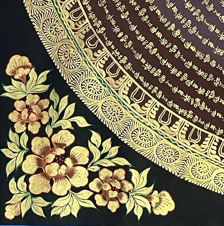 Mantra Mandala thangka, detail: bottom-left corner