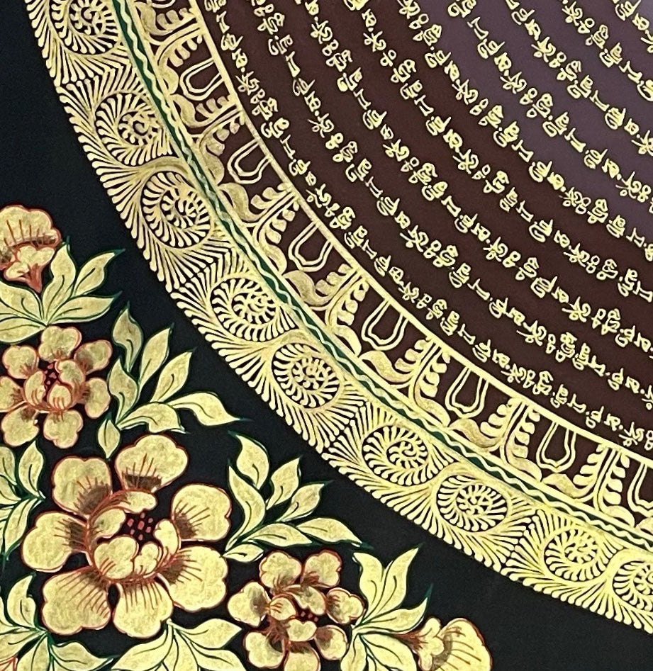 Mantra Mandala thangka, detail: bottom-left corner