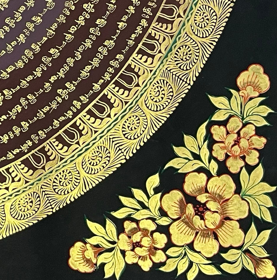Mantra Mandala thangka, detail: bottom-right corner