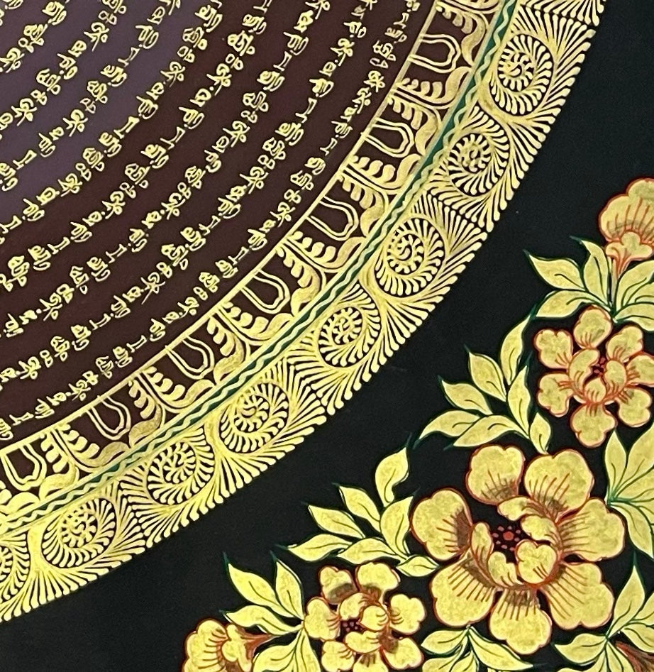 Mantra Mandala thangka, detail: bottom-right corner