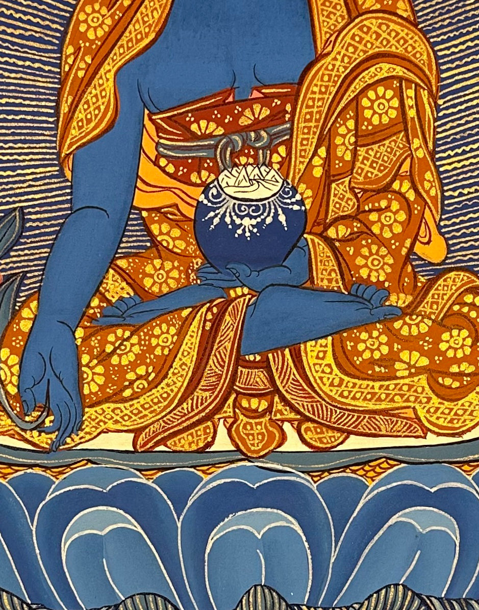Medicine Buddha thangka, detail: centre