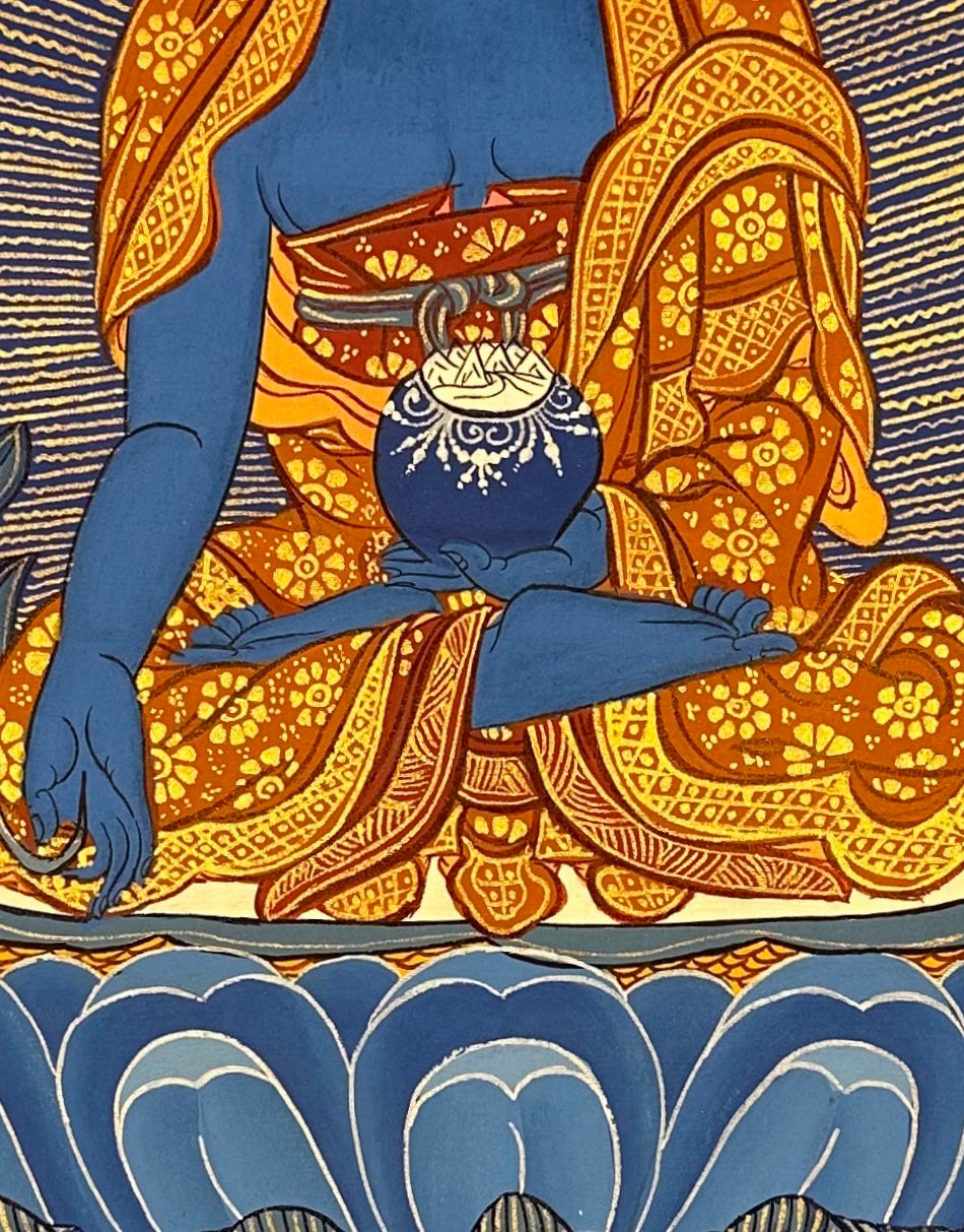 Medicine Buddha thangka, detail: centre