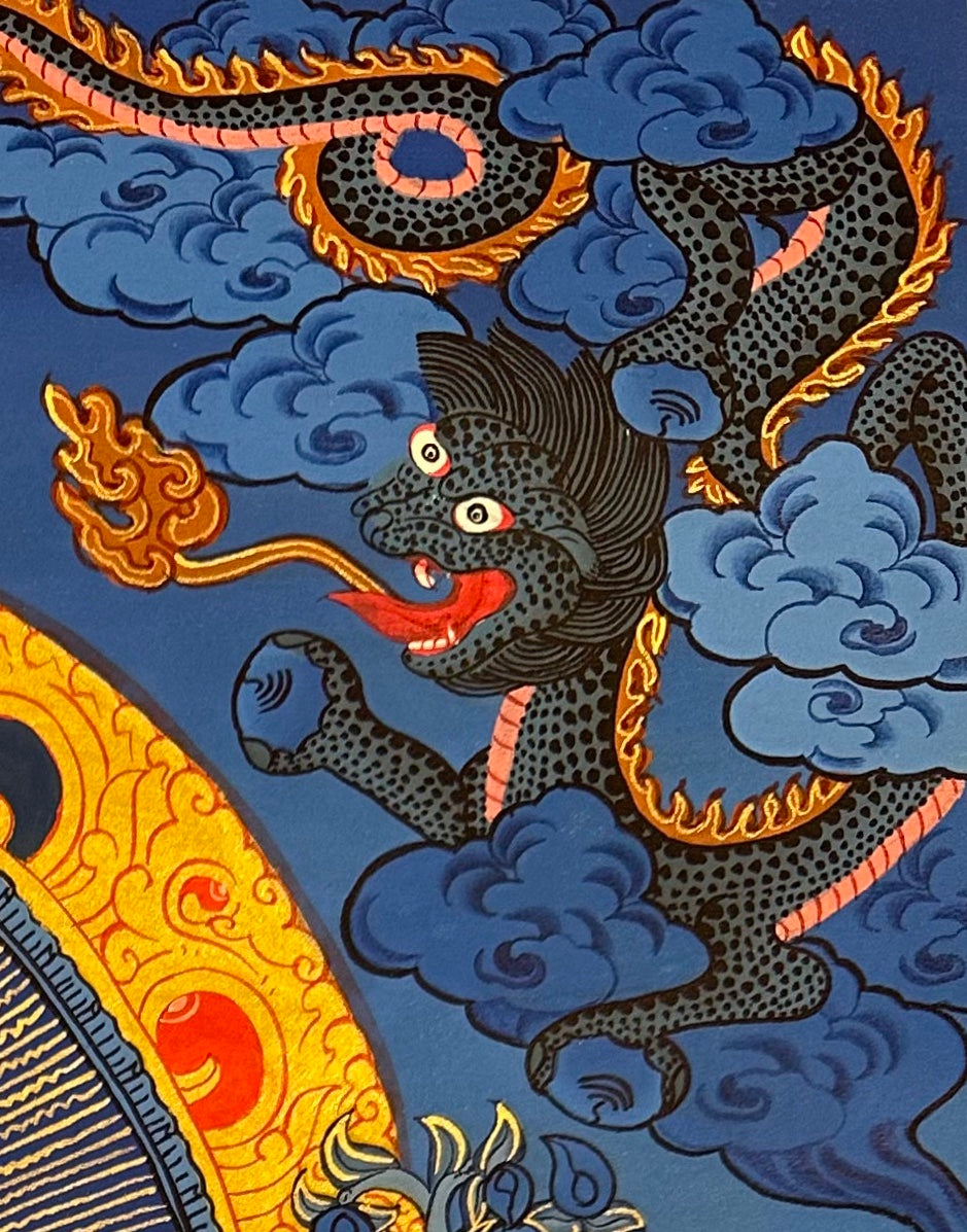 Medicine Buddha thangka, detail: top-right corner