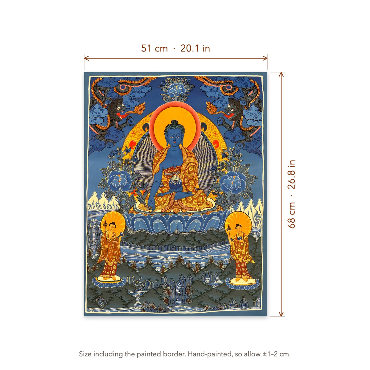 Size diagram: 51 × 68 cm (20.1 × 26.8 in), including the painted border