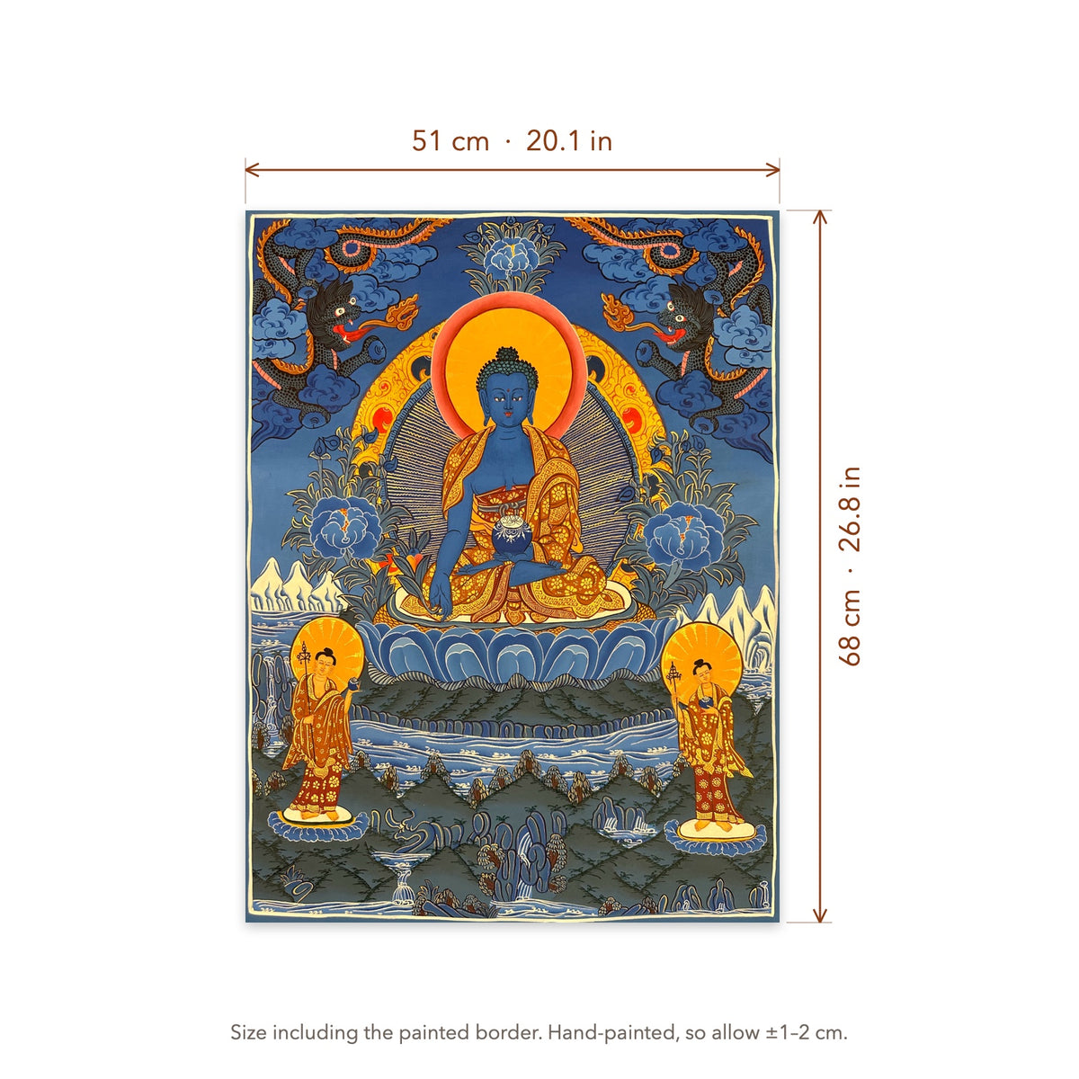 Size diagram: 51 × 68 cm (20.1 × 26.8 in), including the painted border