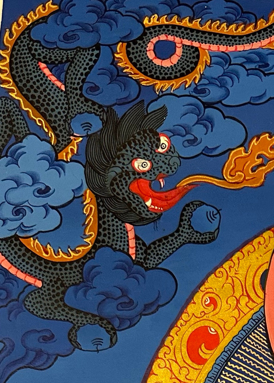 Chenrezig thangka, detail: top-left corner