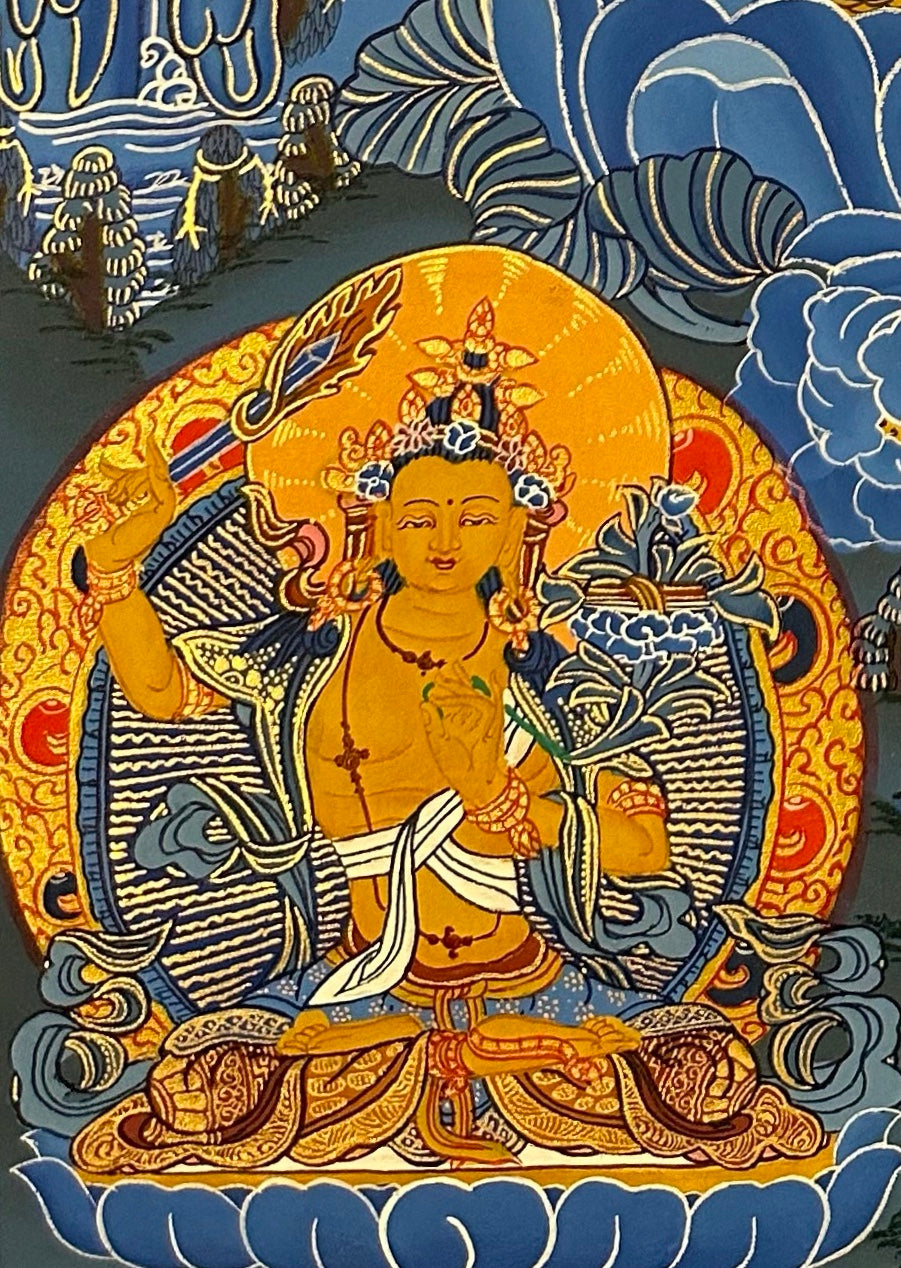 Chenrezig thangka, detail: bottom-left corner