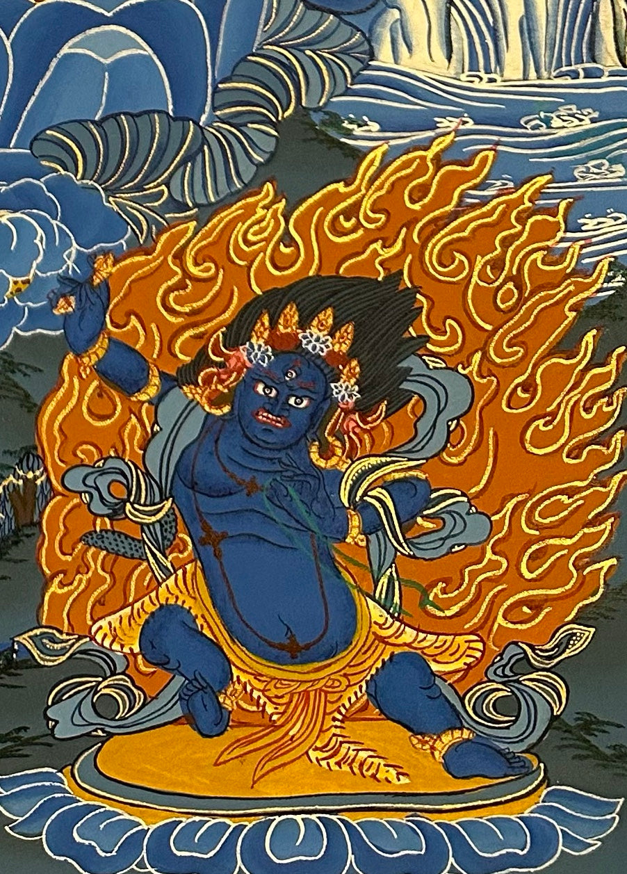 Chenrezig thangka, detail: bottom-right corner