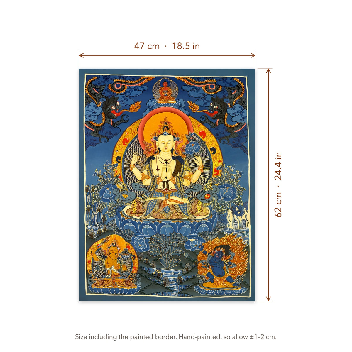 Size diagram: 47 × 62 cm (18.5 × 24.4 in), including the painted border