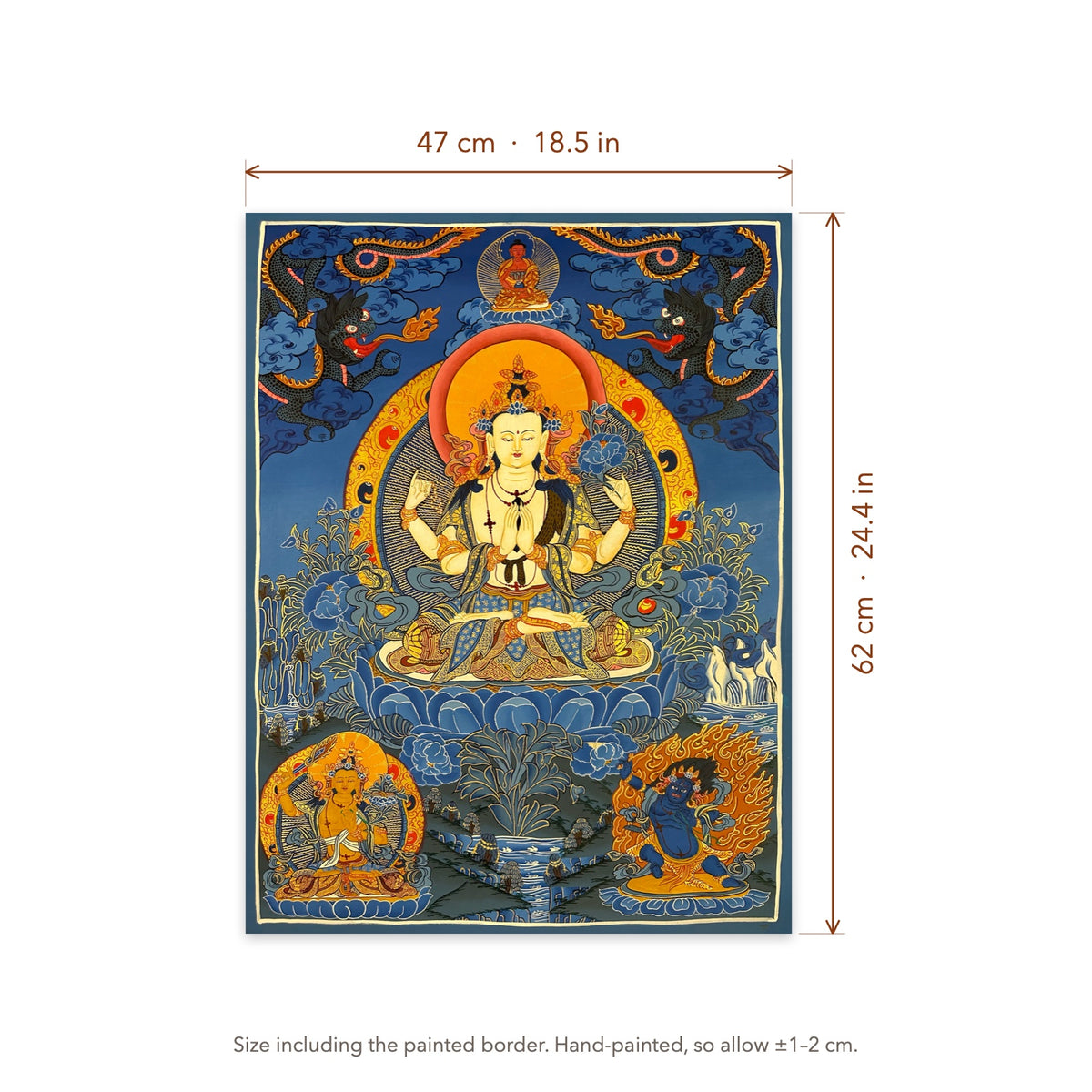 Size diagram: 47 × 62 cm (18.5 × 24.4 in), including the painted border