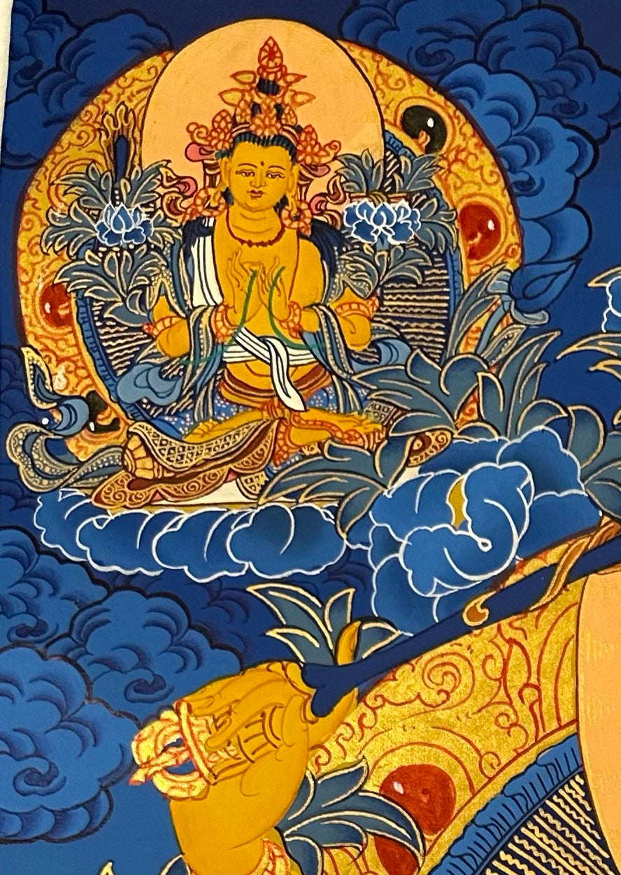 Manjushri thangka, detail: top-left corner