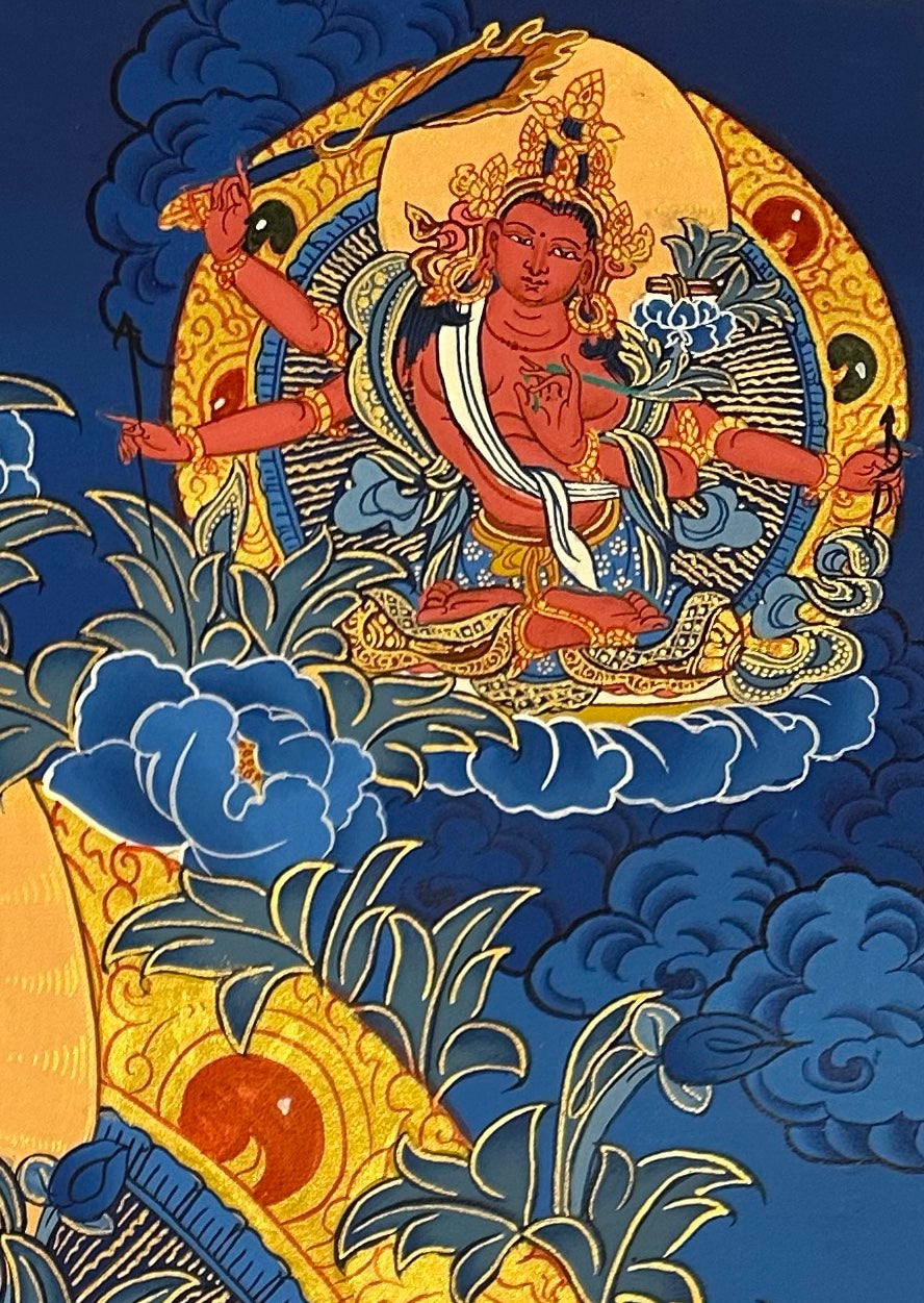 Manjushri thangka, detail: top-right corner