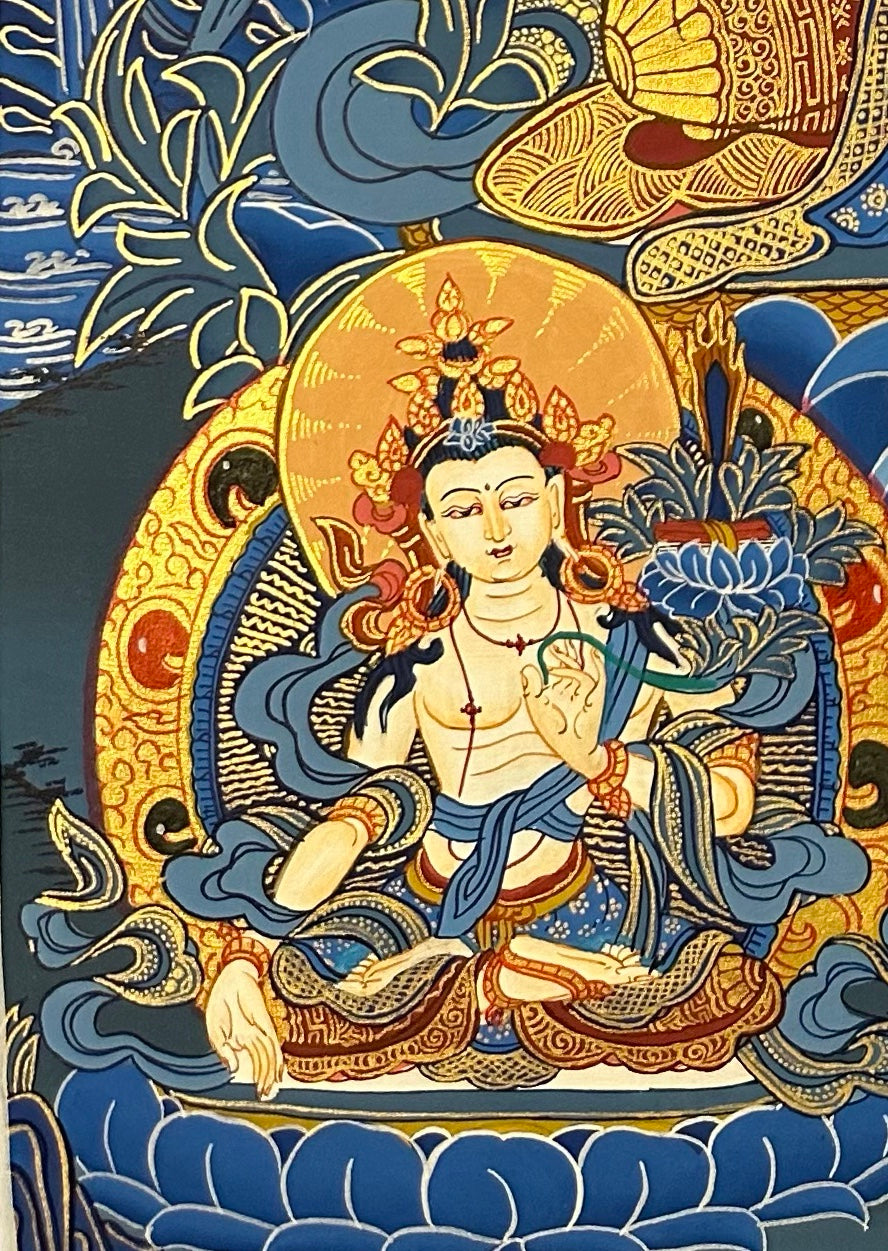 Manjushri thangka, detail: bottom-left corner