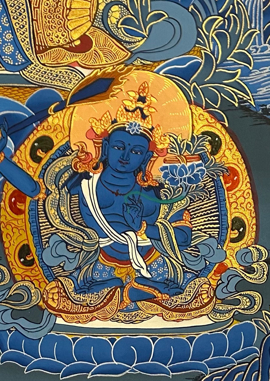 Manjushri thangka, detail: bottom-right corner