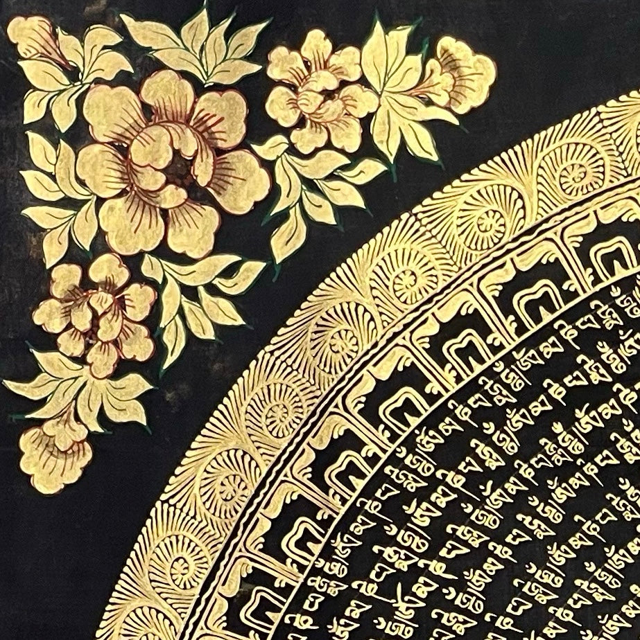 Mantra Mandala thangka, detail: top-left corner