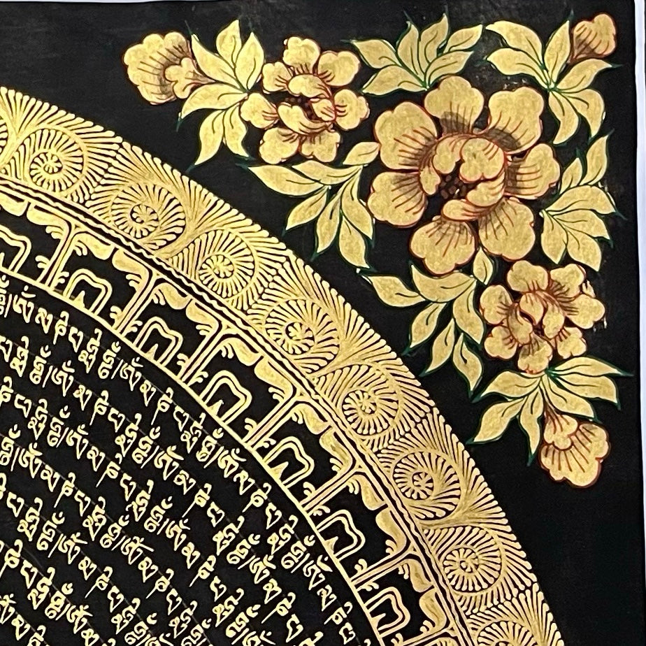 Mantra Mandala thangka, detail: top-right corner