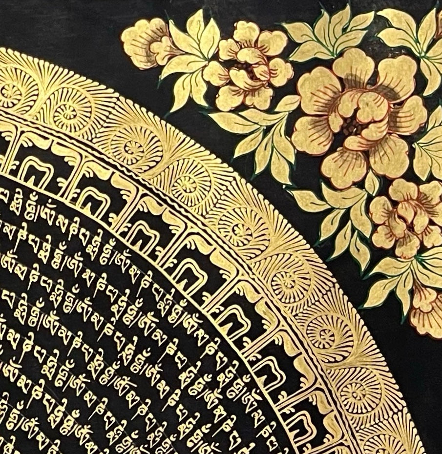 Mantra Mandala thangka, detail: top-right corner