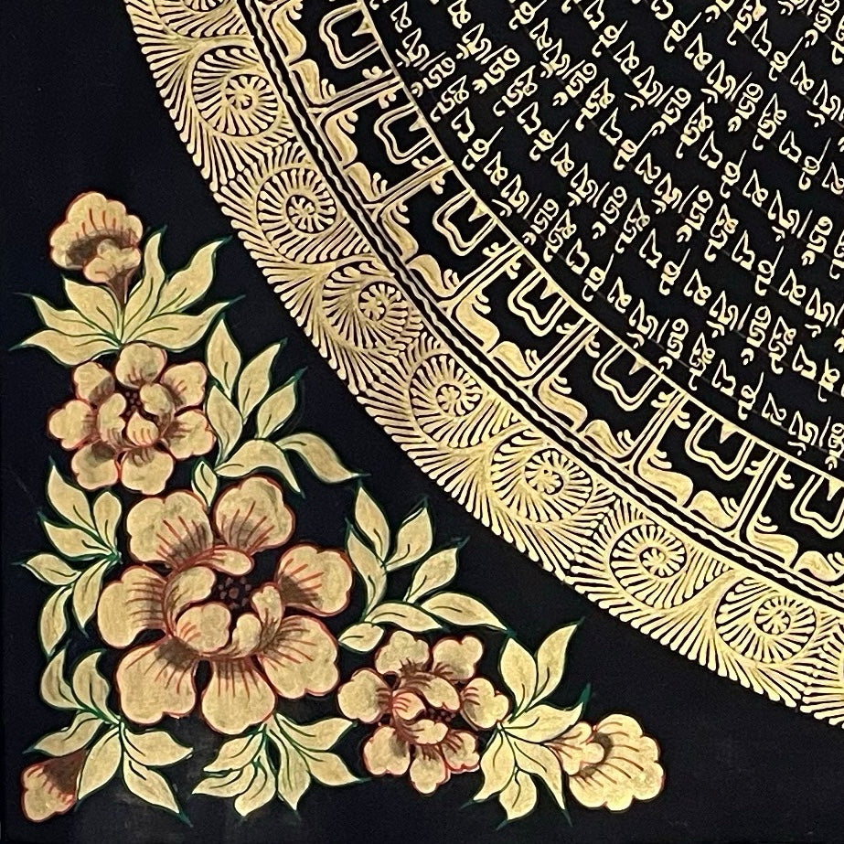 Mantra Mandala thangka, detail: bottom-left corner