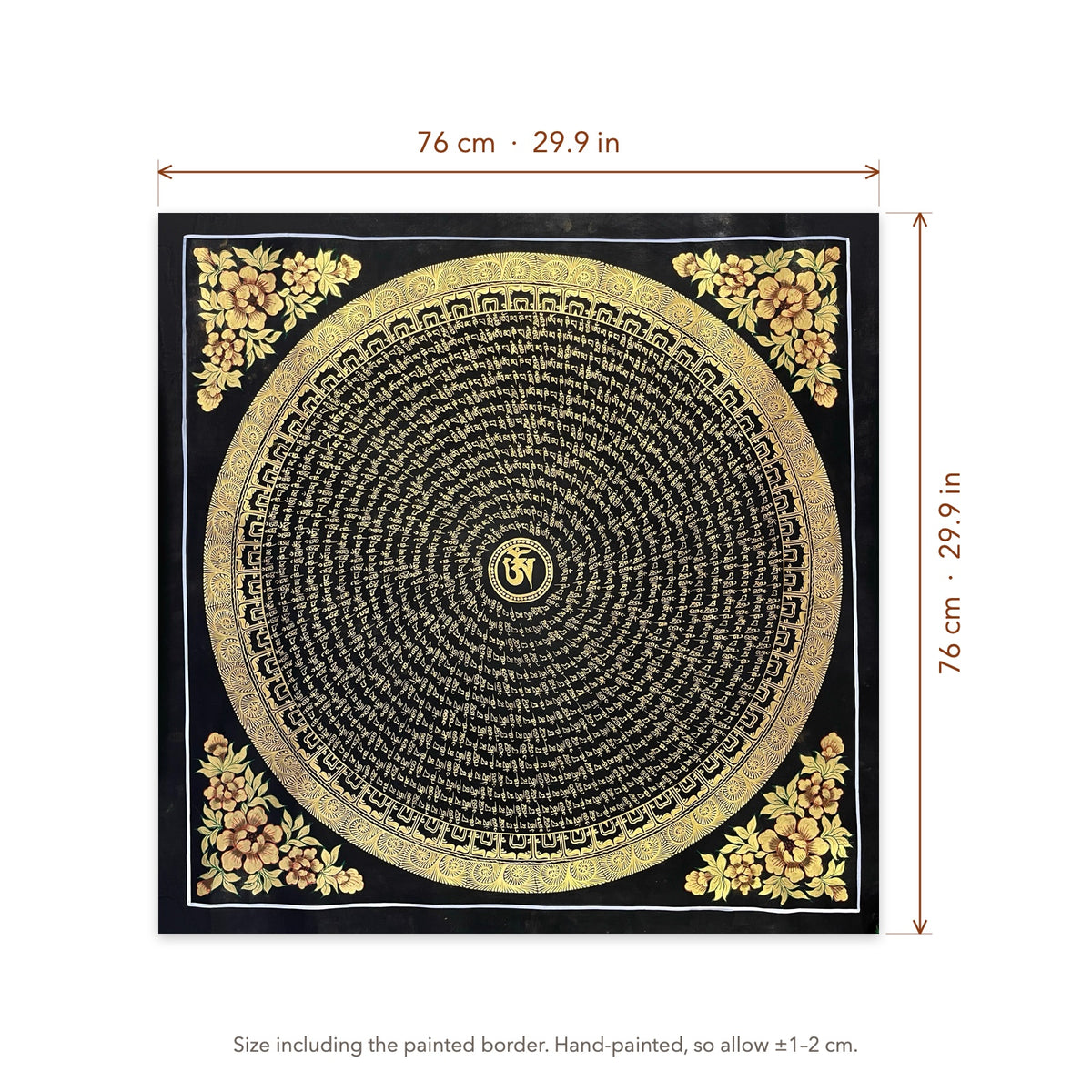 Size diagram: 76 × 76 cm (29.9 × 29.9 in), including the painted border