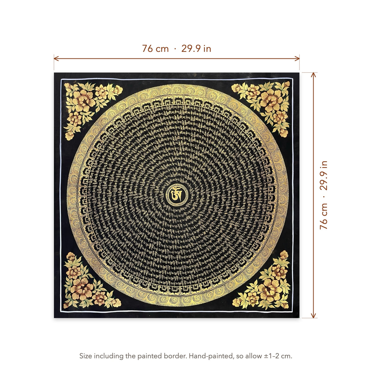 Size diagram: 76 × 76 cm (29.9 × 29.9 in), including the painted border