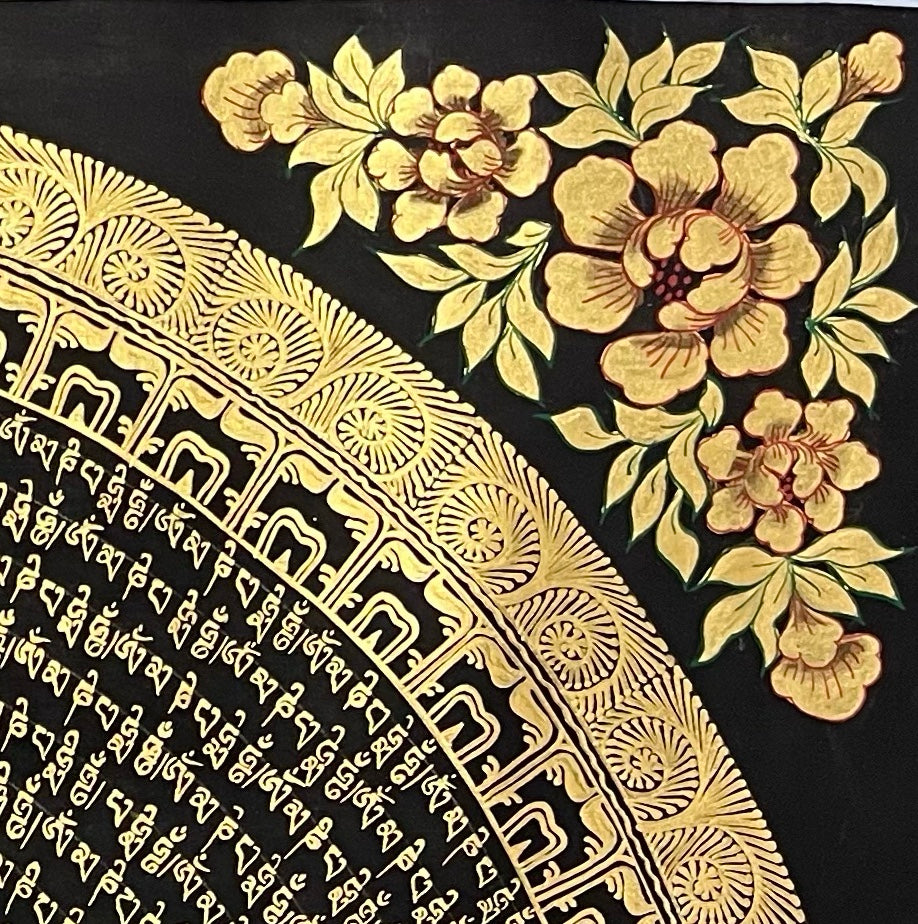 Mantra Mandala thangka, detail: top-right corner