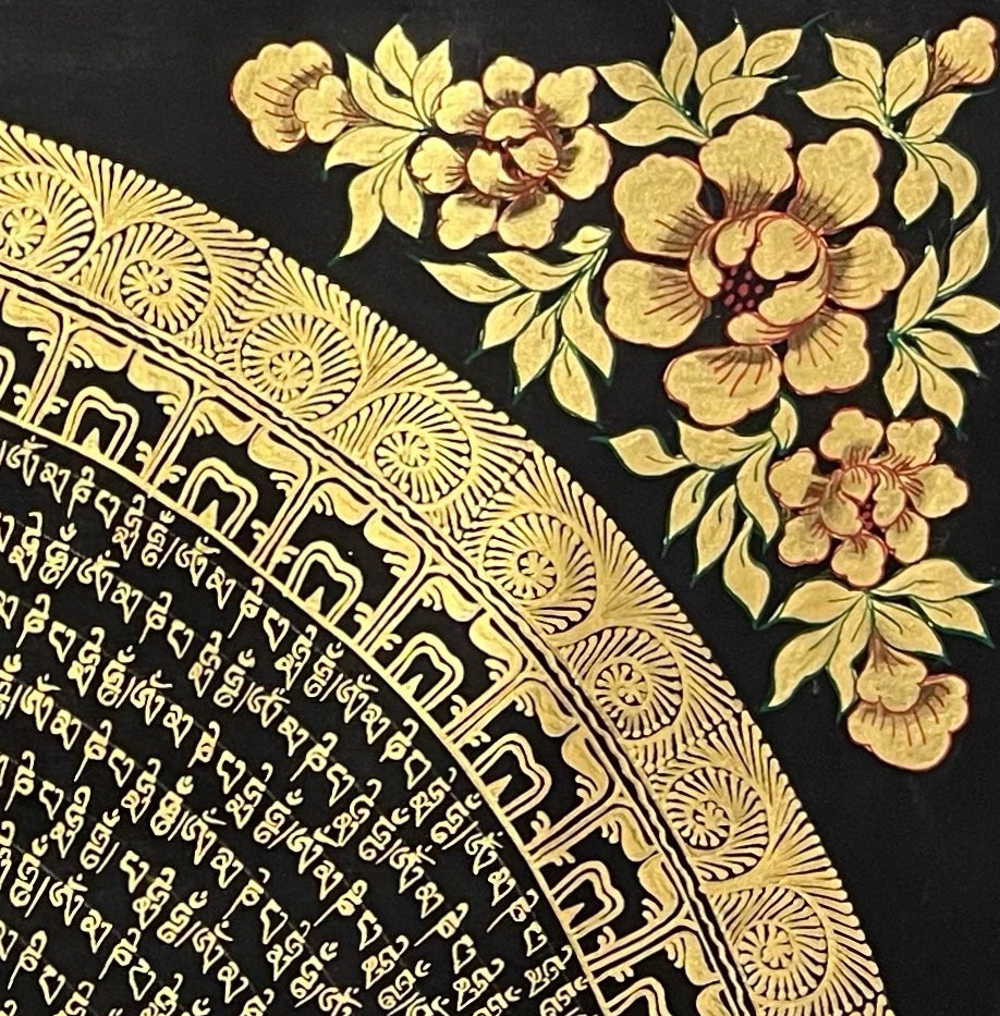 Mantra Mandala thangka, detail: top-right corner