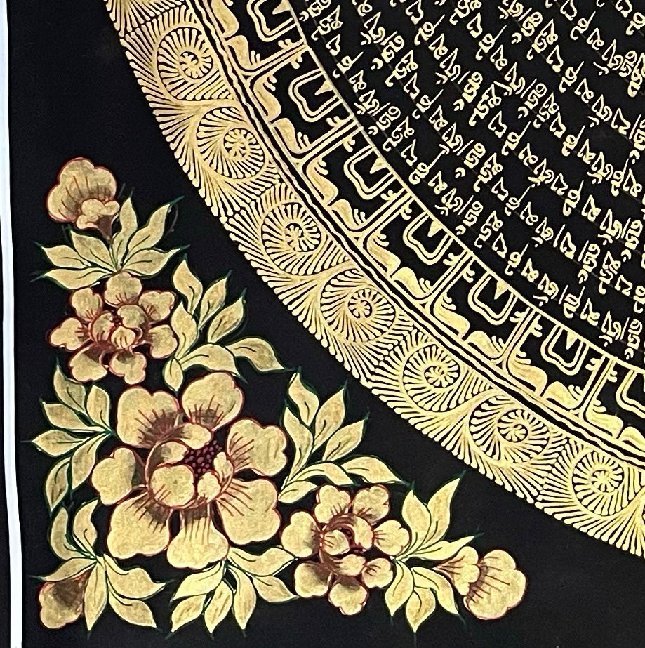 Mantra Mandala thangka, detail: bottom-left corner