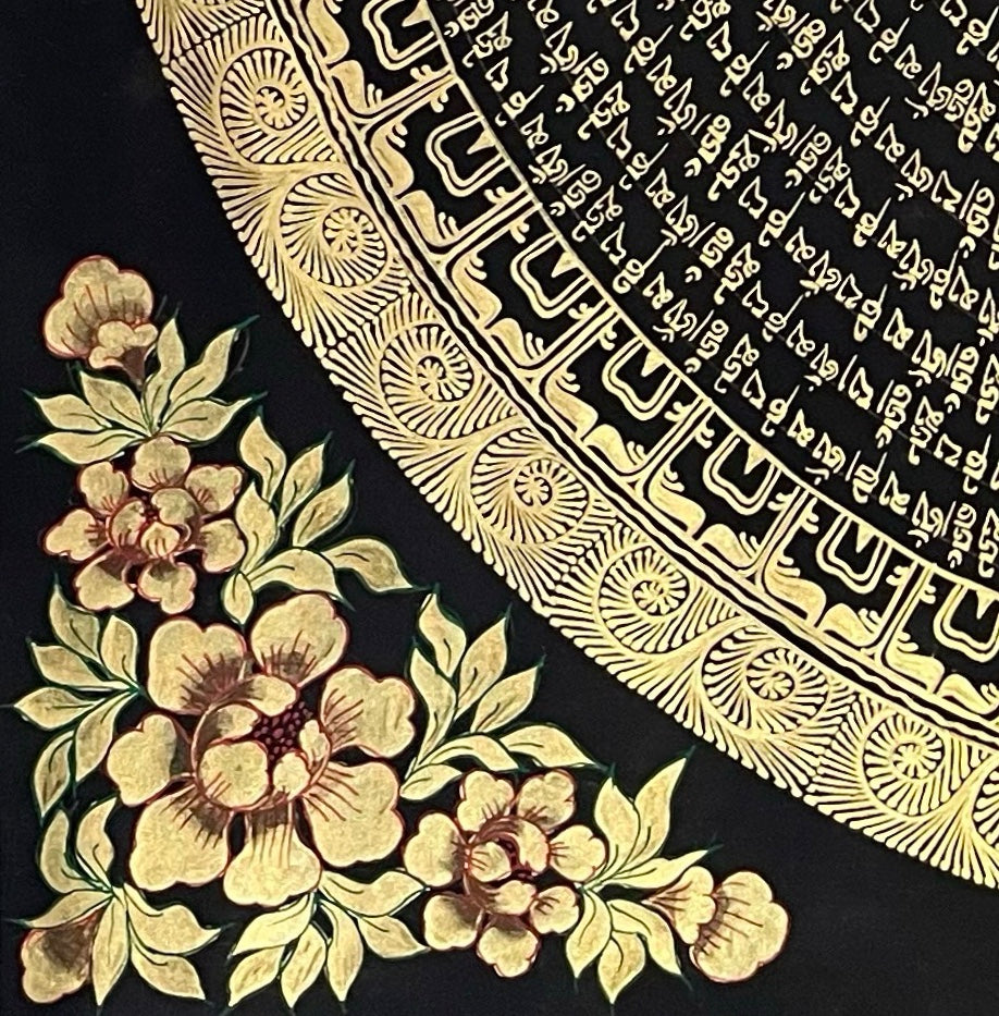 Mantra Mandala thangka, detail: bottom-left corner