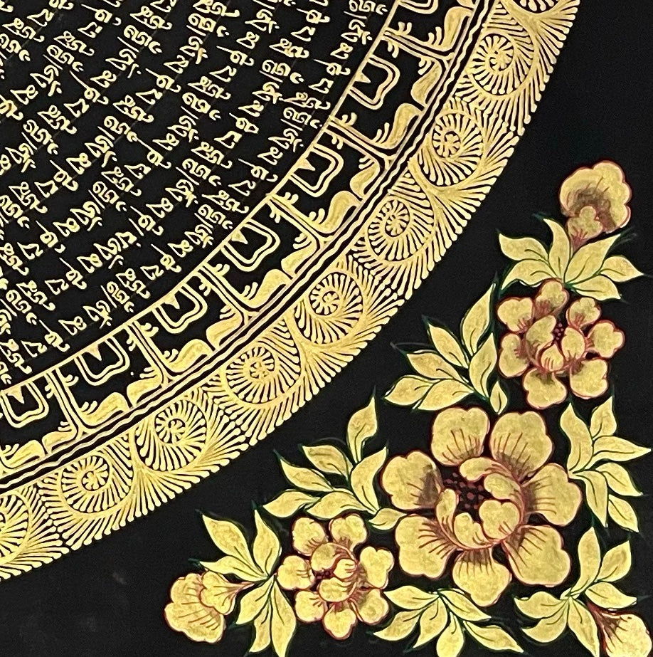 Mantra Mandala thangka, detail: bottom-right corner