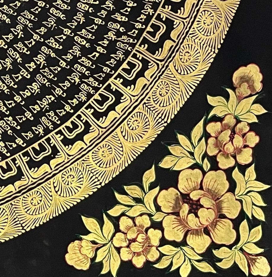 Mantra Mandala thangka, detail: bottom-right corner