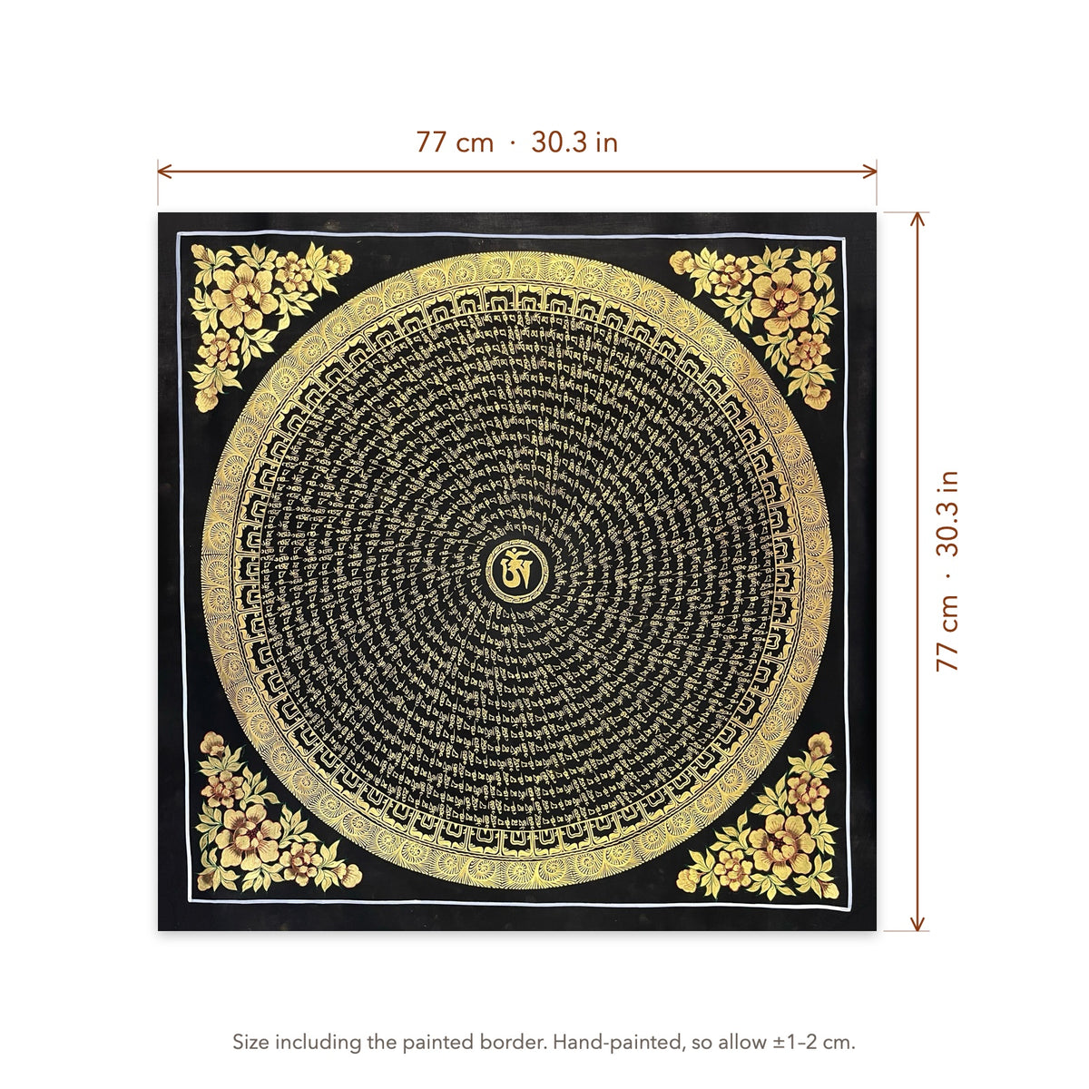Size diagram: 77 × 77 cm (30.3 × 30.3 in), including the painted border