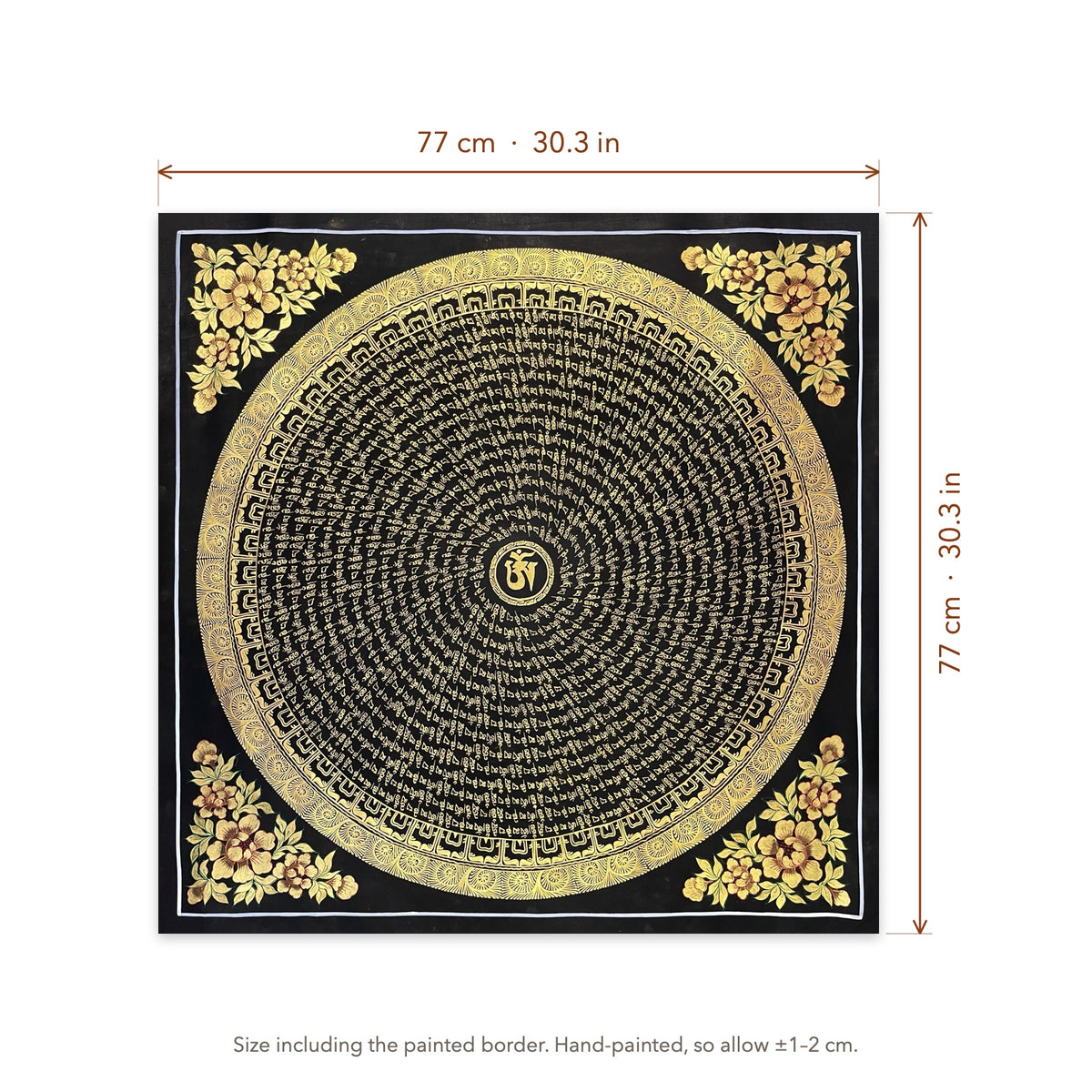 Size diagram: 77 × 77 cm (30.3 × 30.3 in), including the painted border