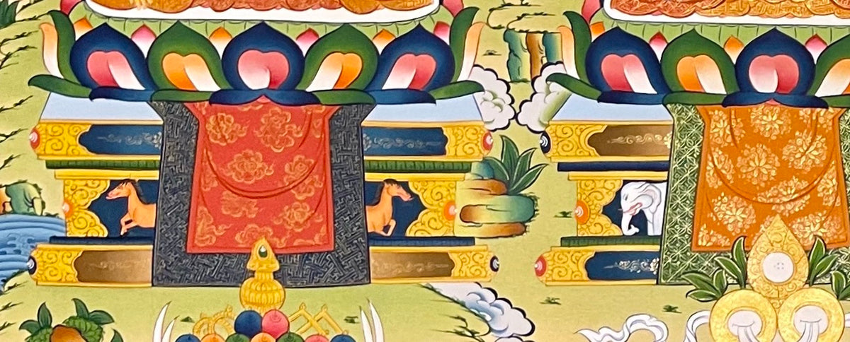 Five Dhyani Buddhas thangka, detail: bottom-left corner