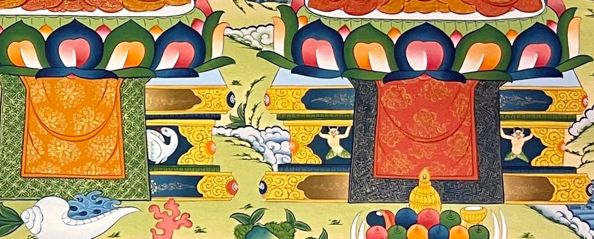 Five Dhyani Buddhas thangka, detail: bottom-right corner
