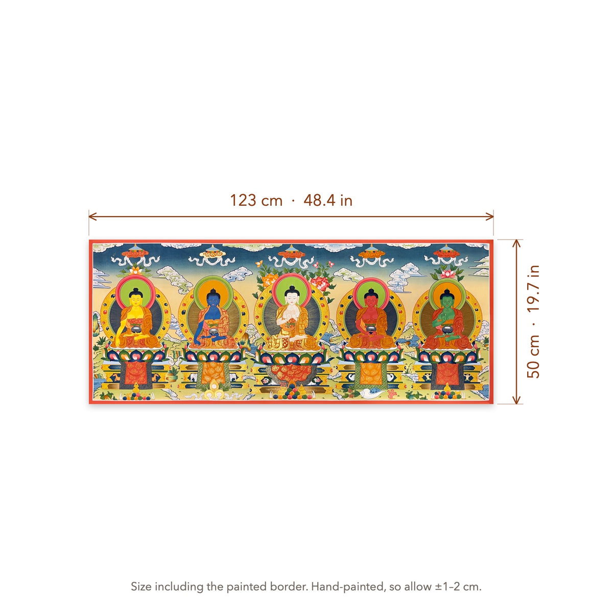 Size diagram: 123 × 50 cm (48.4 × 19.7 in), including the painted border